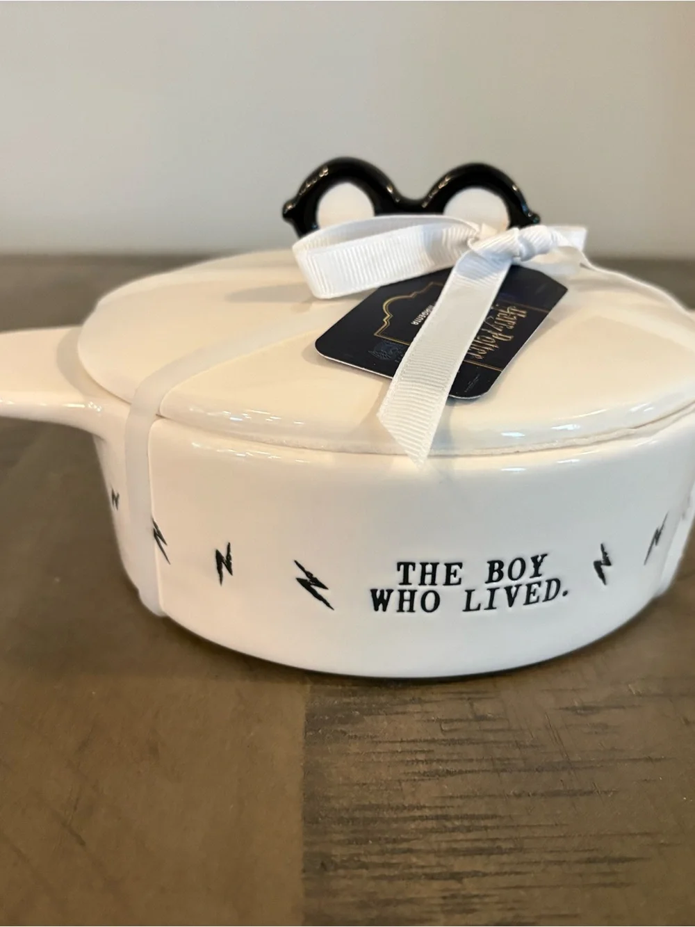 Rae Dunn White Ceramic Covered Dish with Black Accent Handle
